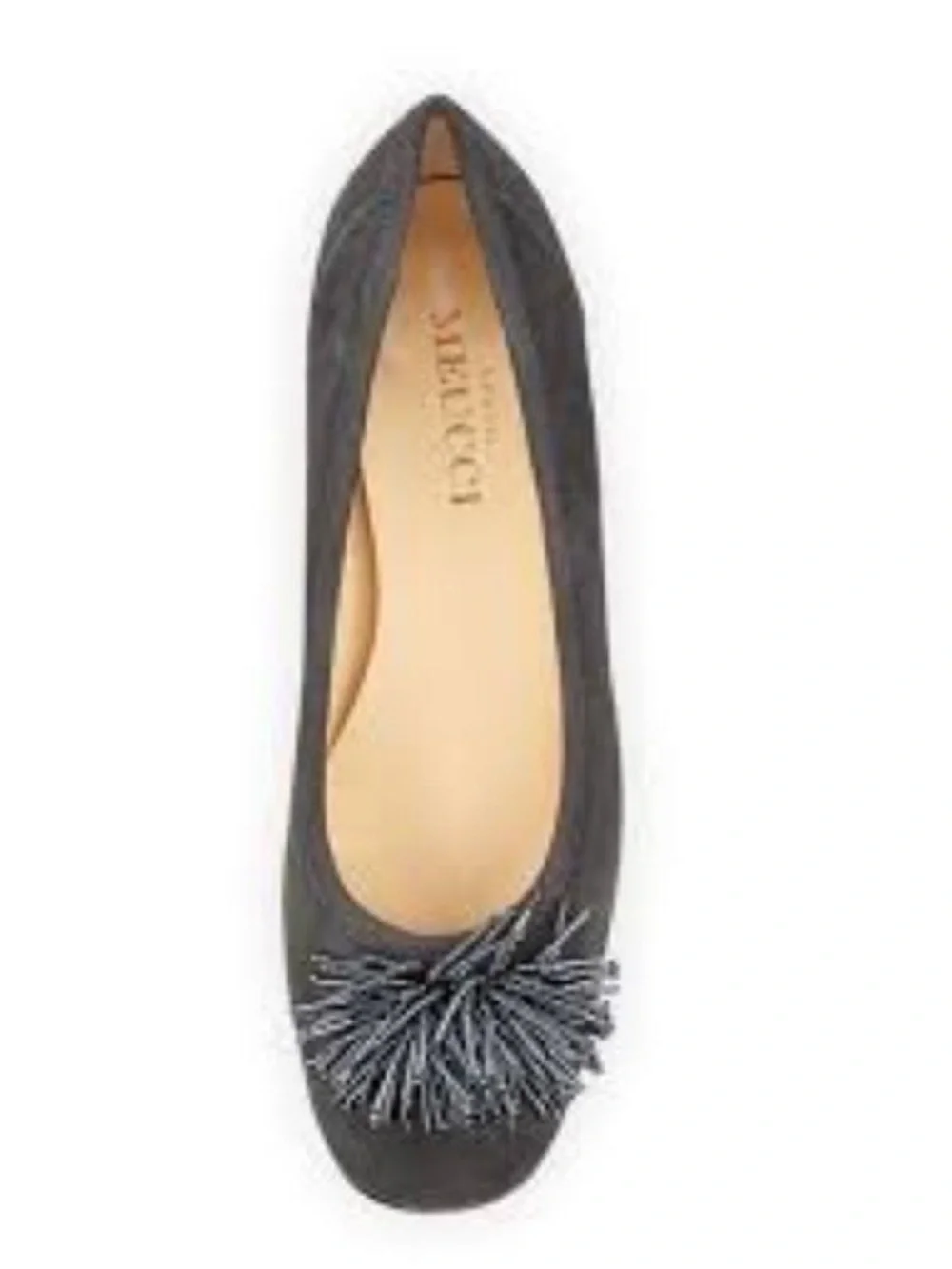 Sesto Meucci Gray Suede Pom-Pom Ballet Flat